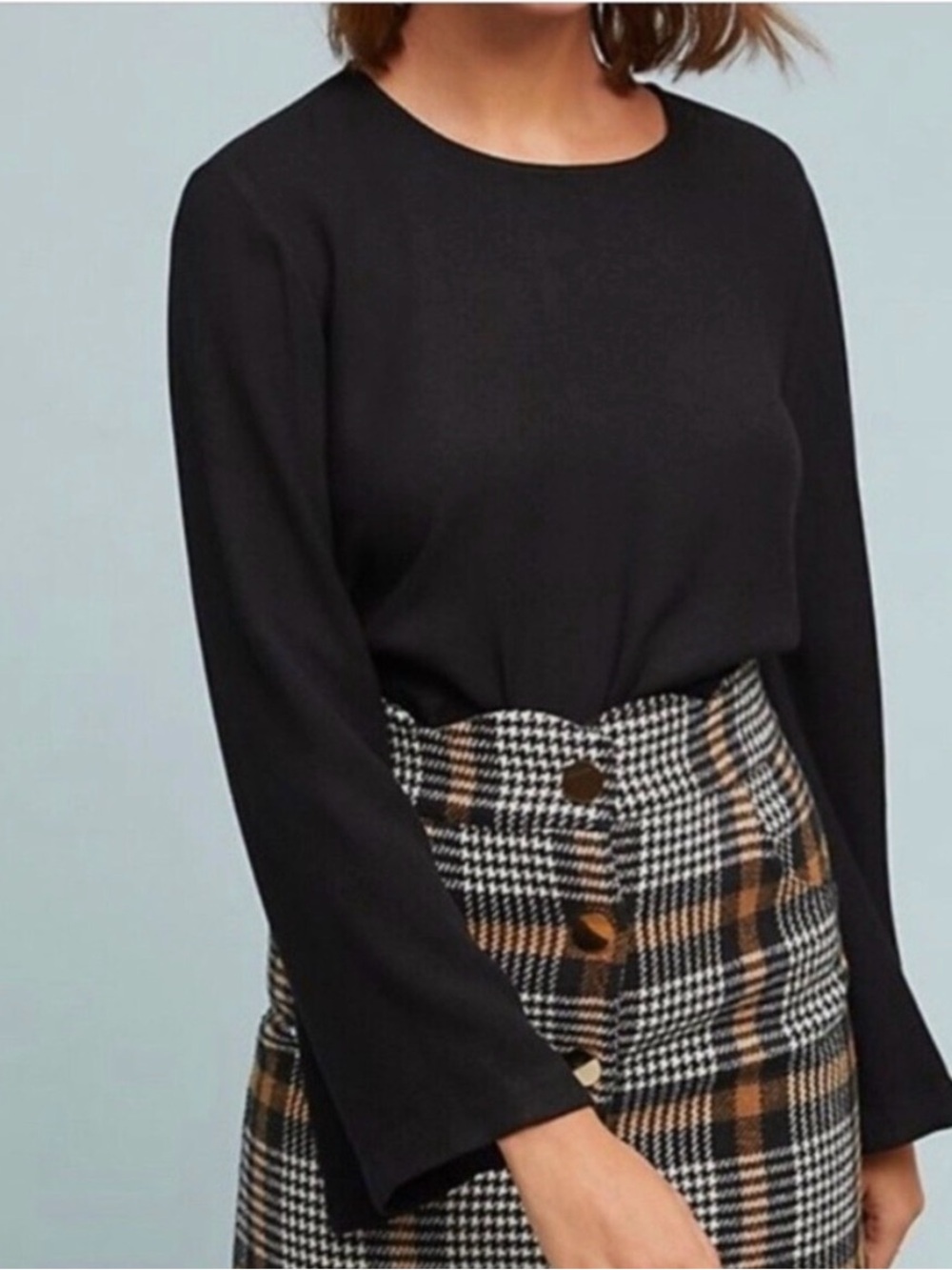 Anthropologie cloth & stone Black Long-Sleeve Crewneck Blouse